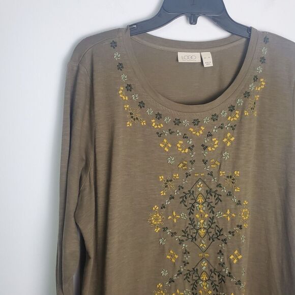 Logo Lori Goldstein Brown Embroidered Long Sleeve Tunic Size XL - Picture 4 of 9